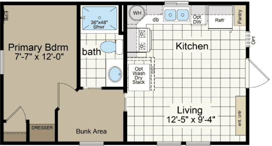 Park model aph-529-15 floor plan home features